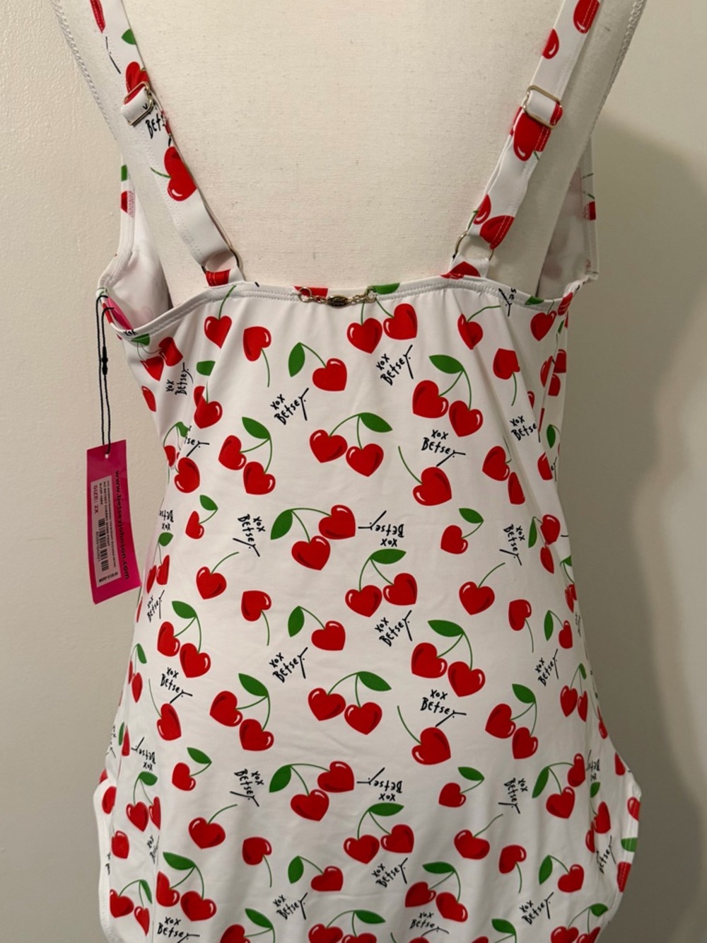 Betsey Johnson White and Cherry-Print Swimsuit MSRP $128 - Picture 5 of 7